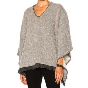 Black and White V Neck Fringe Poncho